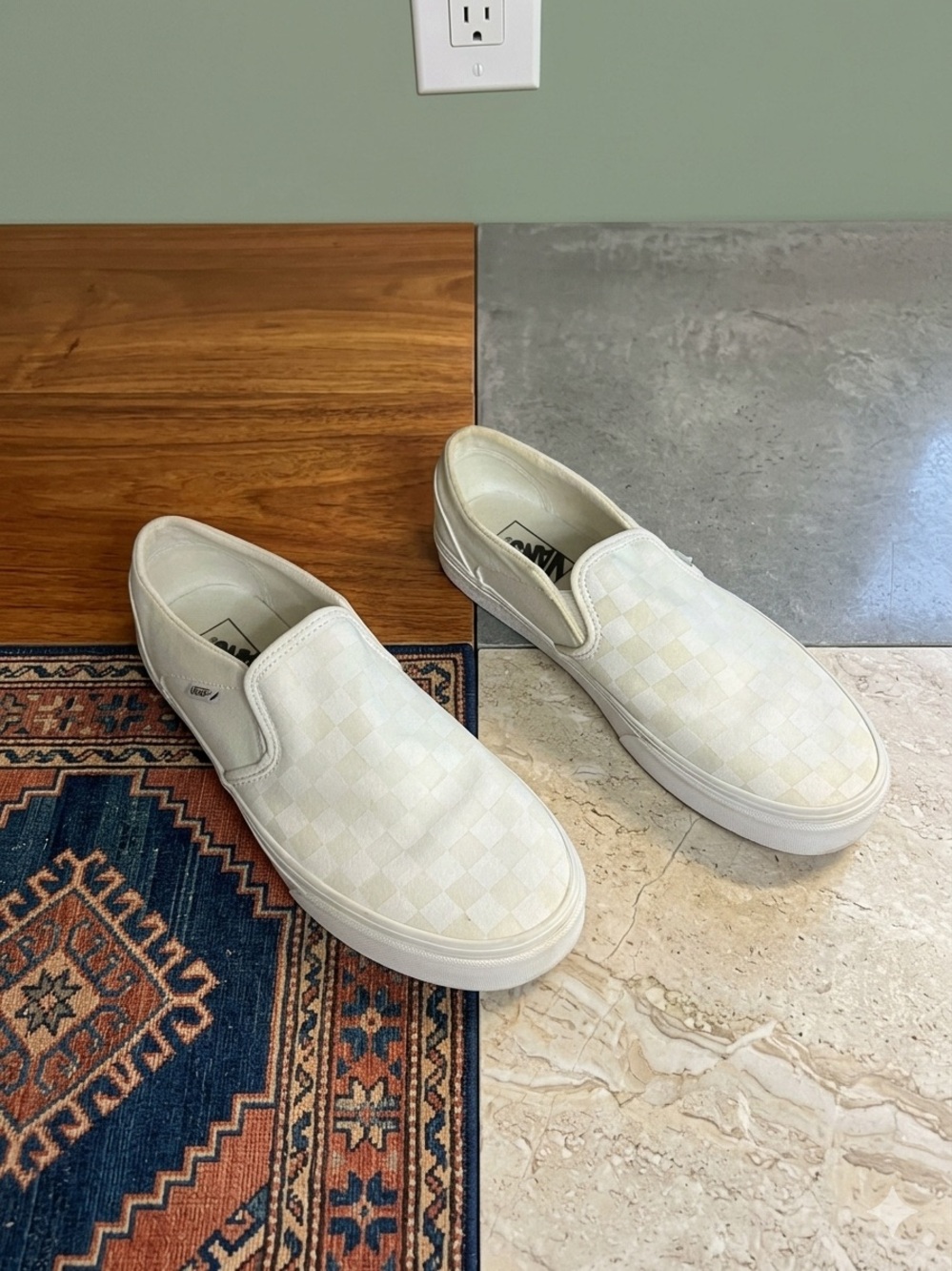 Vans Slip-On Checkerboard Canvas Loafers in Off-White